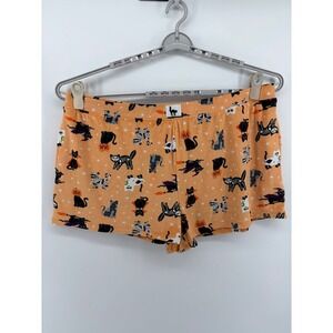 Way to Celebrate Halloween Pajama Shorts 3X Orange Black Cat Pumpkin Print‎